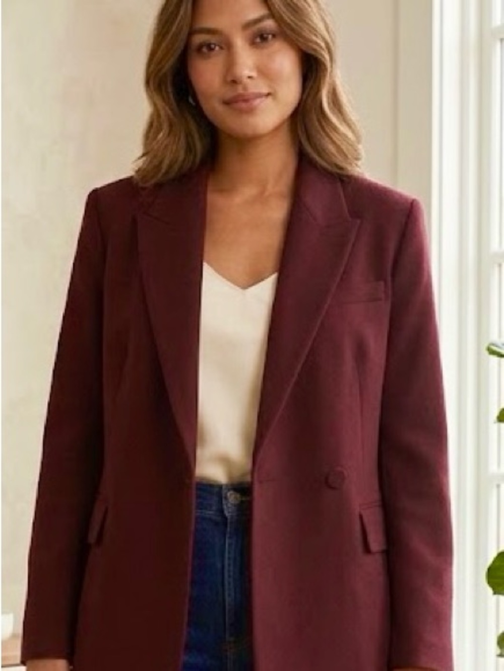 Mango Women's Burgundy Single-Button Blazer